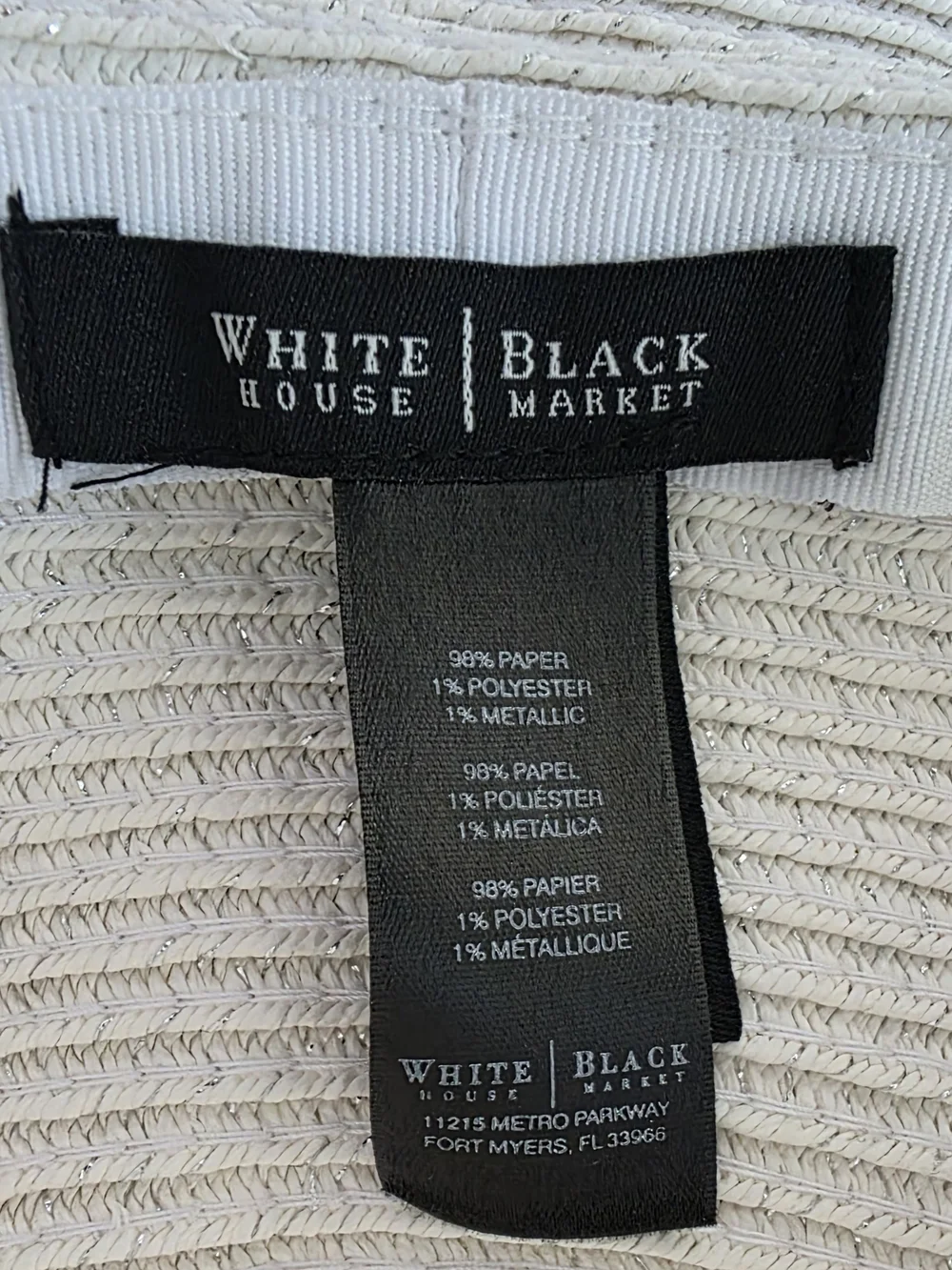 White House Black Market White Hat with Black Floral Accent